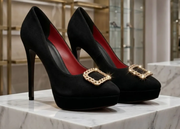 Zapatillas Tacones Negros Plataforma Dama Hebilla Pedrería